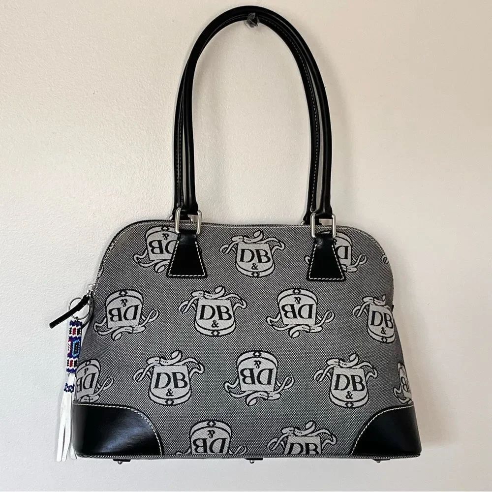 Dooney & Bourke Signature Donegal Crest LogoBlack Domed Satchel Purse Hand Bag